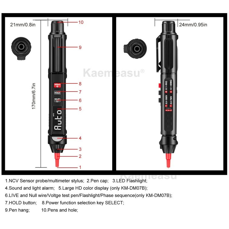 Δημοφιλές στυλ Mini Pen Digital Multimeter με ζωντανό / NCV / ακολουθία μη επαφής ανίχνευση τάσης Multimeter Tester