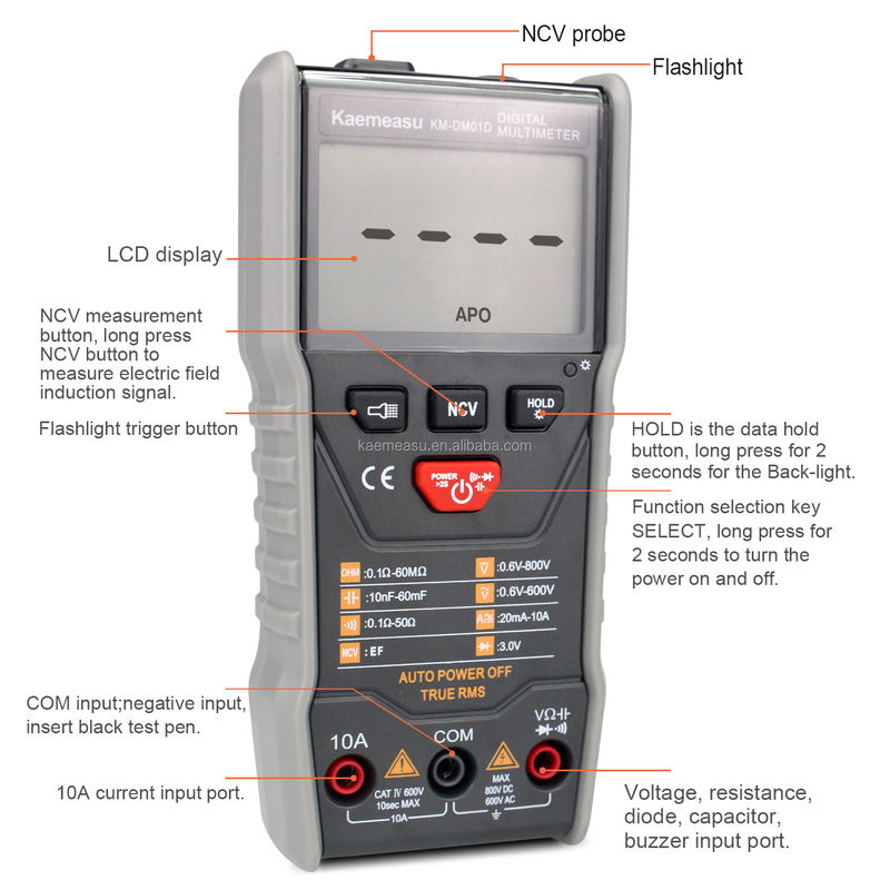 OEM ODM Anti-Burn Multitester DC/AC NCV μέτρηση Εκδόσεις τετραγωνικών κυμάτων Αληθινή αυτοματοποιημένη εμβέλεια rms Ψηφιακά πολυμετρικά