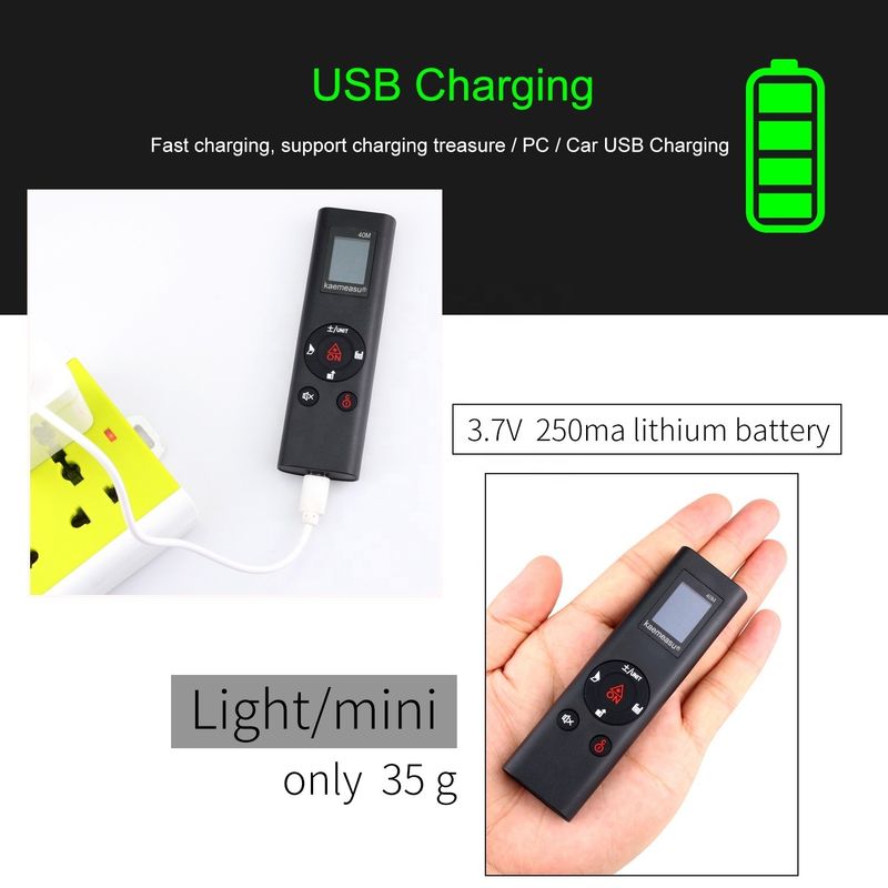 40m Μίνι φορητό USB επαναφορτιζόμενο λέιζερ μετρητή απόστασης υψηλής ακρίβειας υπέρυθρο ηλεκτρονικό κανόνα Laser Range Finder