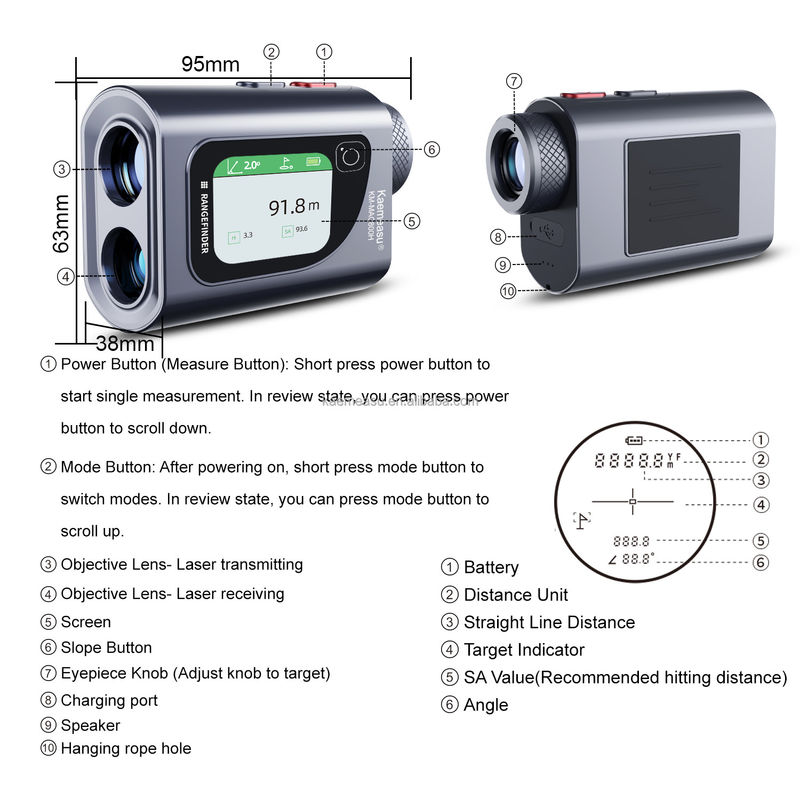 Μονάδα 800m Laser Rangefinder Γκολφ Κυνηγείο Λέιζερ Μετρητής απόστασης με κιάλια