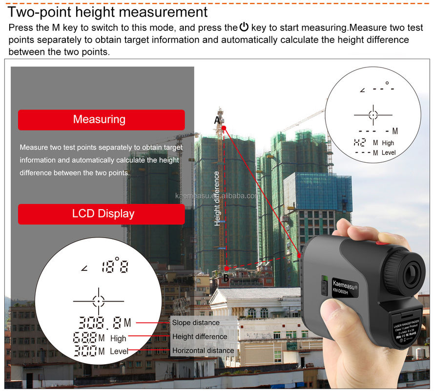D Μοντέλο Laser Range Finder Distance Meter Combo Γκολφ Κυνήγι Γεωγραφική Μηχανική Ακριβής τροφοδοσία 1.5V*2*AAA μπαταρία
